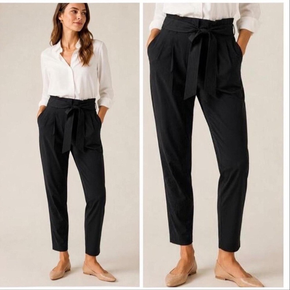 Athleta Skyline Pant II Black Paperbag Waist Tapered Leg Trousers Size 0